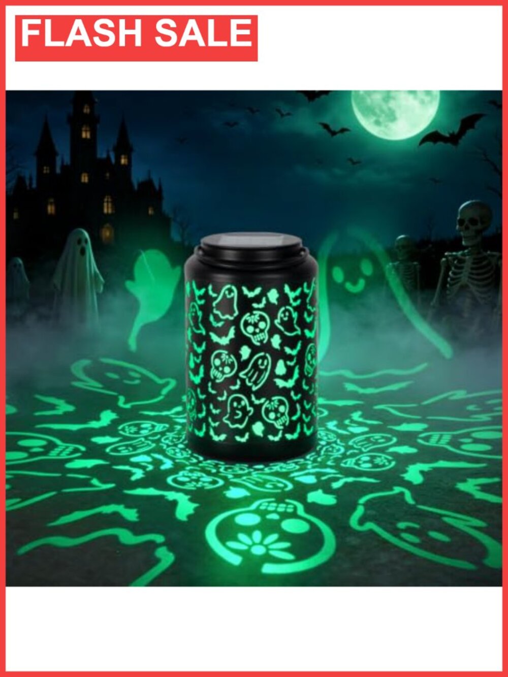 Halloween Solar Lantern Skull Ghost Bat Projection Waterproof Metal Outdoor
